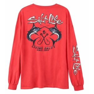 Salt Life Mens 2XL Red Long Sleeve Pocket T-Shirt Marlin Living Salty Graphic